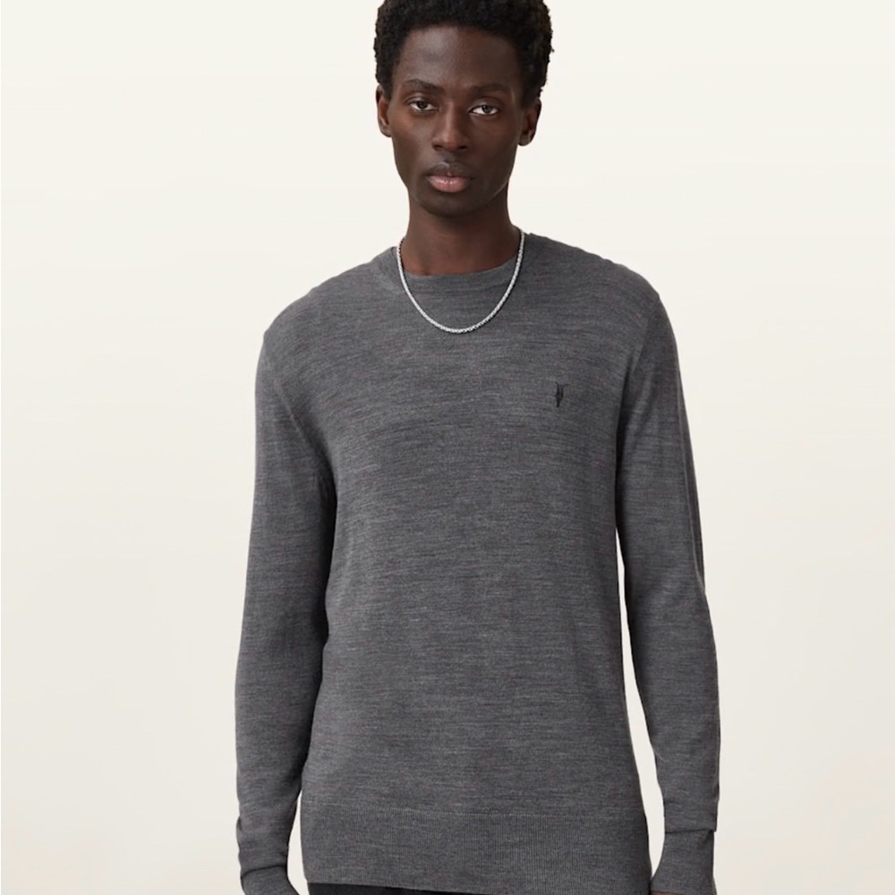 AllSaints Gray Merino Wool Crewneck Sweater Men’s‎ Large Lightweight Layering